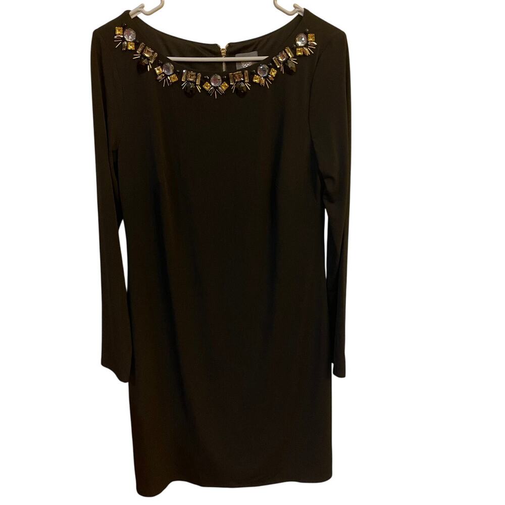 Vince Camuto Black Long Sleeve Sheath Size 8 Dress Jeweled Statement Zipper